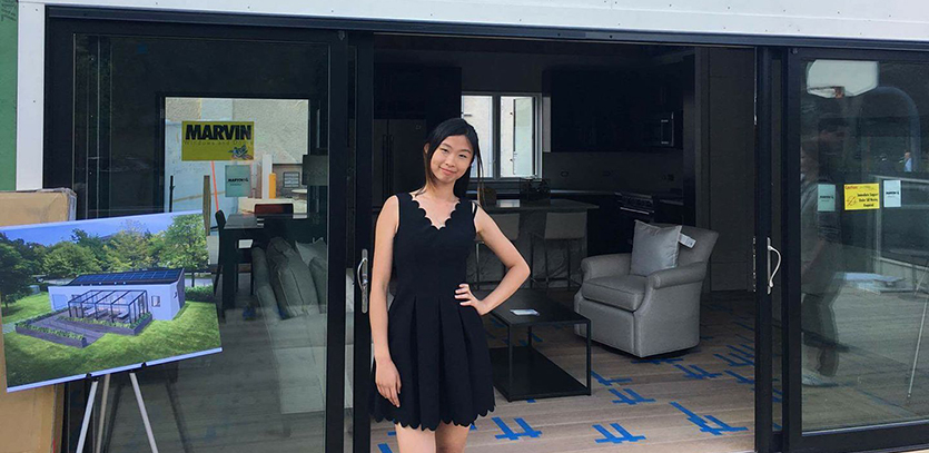 Vivien Ng in front of the Enable house. Credit: House by Northwestern.
