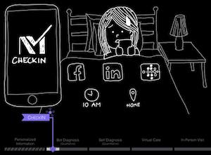 Concept drawing of a person using the NM Check app
