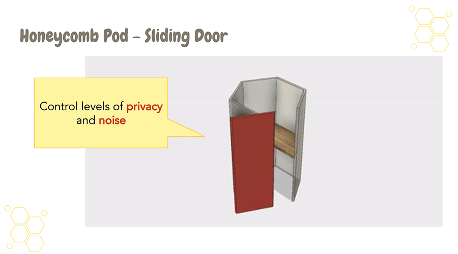 The Study Pod has a sliding door so the users can adjust their level of privacy.